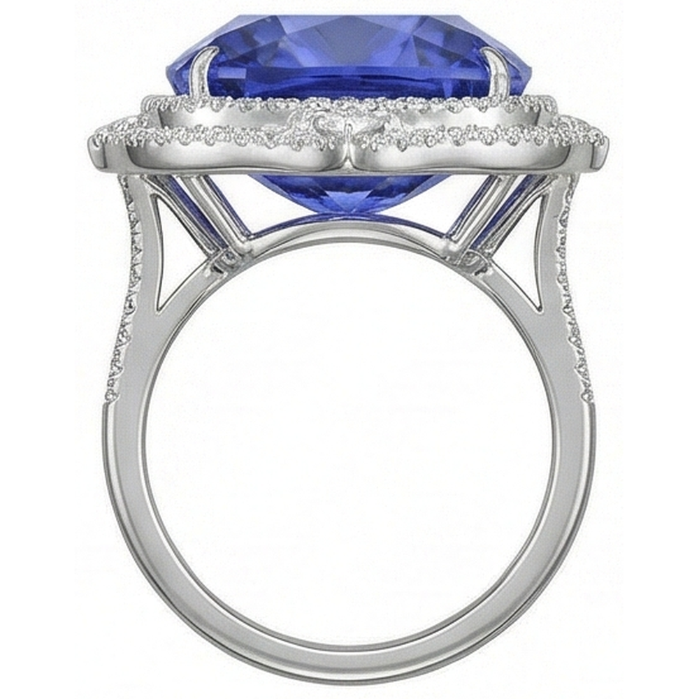 natural round tanzanite 23.75ct ring with diamond accents