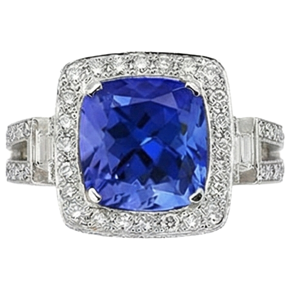 natural round tanzanite 5.40ct ring side angle