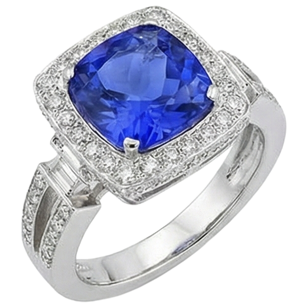 natural round tanzanite 5.40ct ring top view