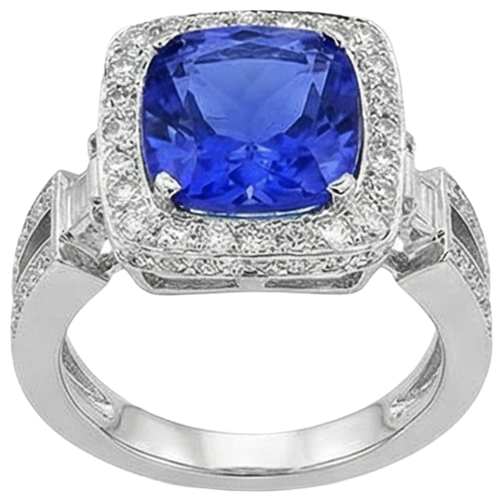 natural round tanzanite 5.40ct ring profile view