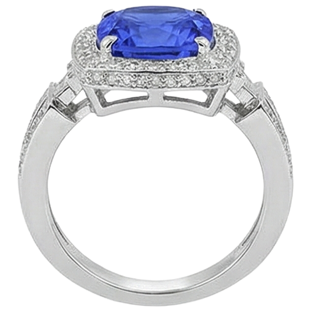 natural round tanzanite 5.40ct ring on white background