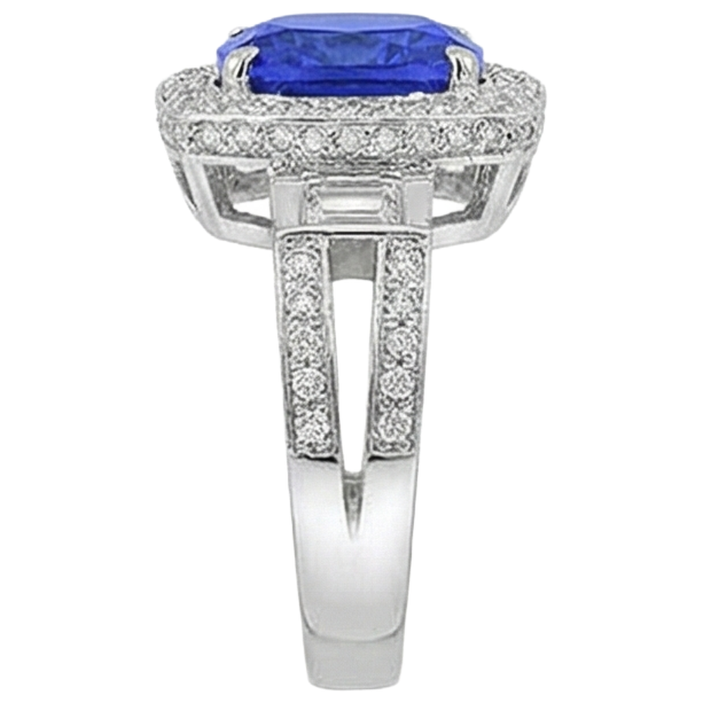 natural round tanzanite 5.40ct ring with diamond accents