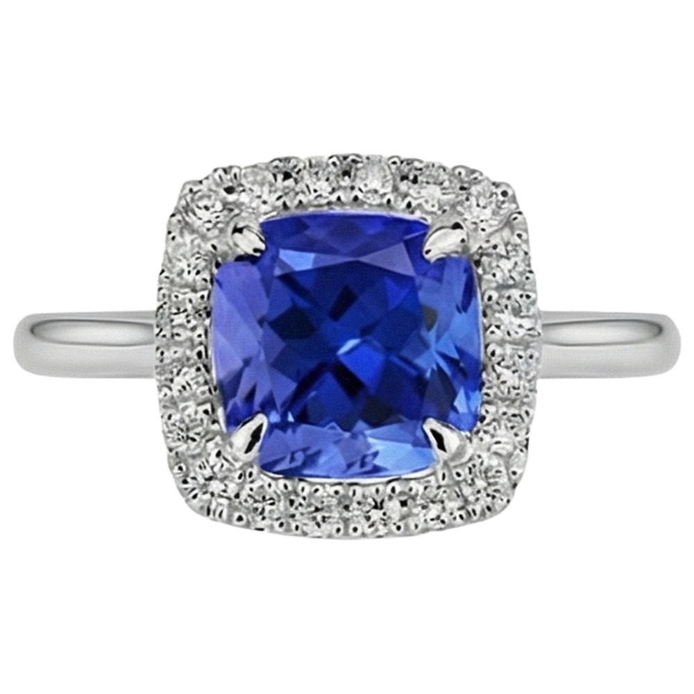 natural round tanzanite 7.75ct ring side angle