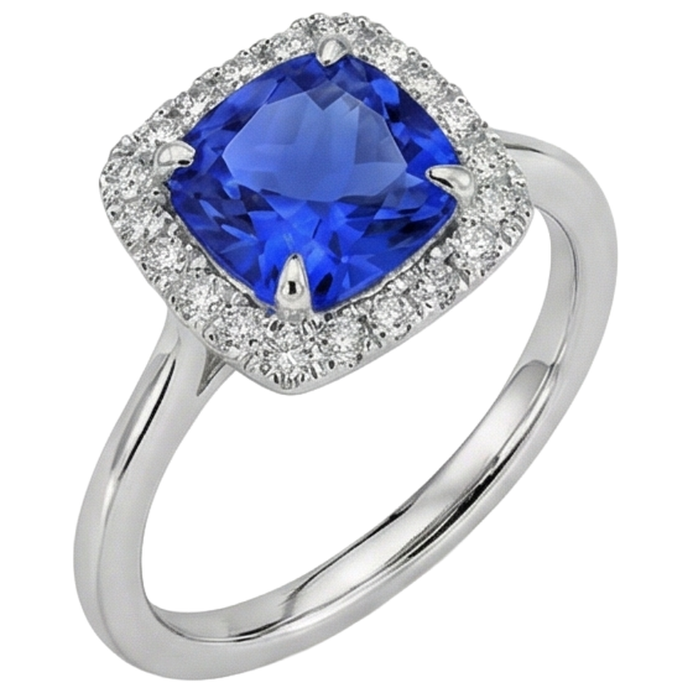 natural round tanzanite 7.75ct ring top view