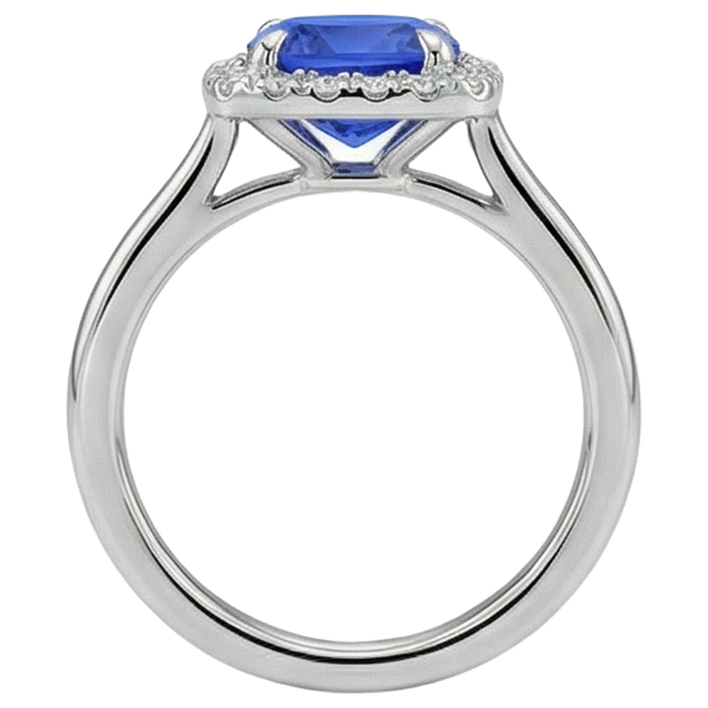natural round tanzanite 7.75ct ring profile view