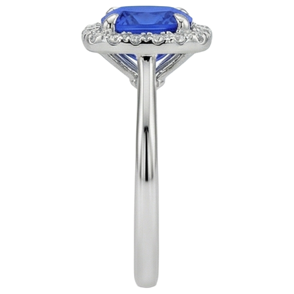 natural round tanzanite 7.75ct ring on white background