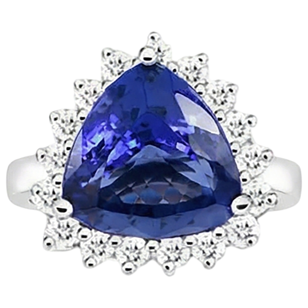 Tanzanite & Round Natural Earth Mined Diamond ( Not Lab Grown ) s 4.60 Carat Ring White Gold 14K