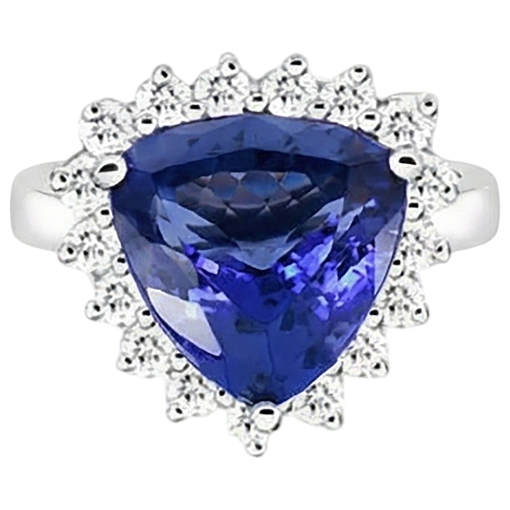 Tanzanite & Round Natural Earth Mined Diamond ( Not Lab Grown ) s 4.60 Carat Ring White Gold 14K