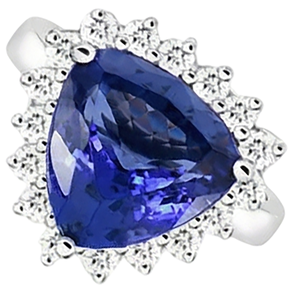 Tanzanite & Round Natural Earth Mined Diamond ( Not Lab Grown ) s 4.60 Carat Ring White Gold 14K