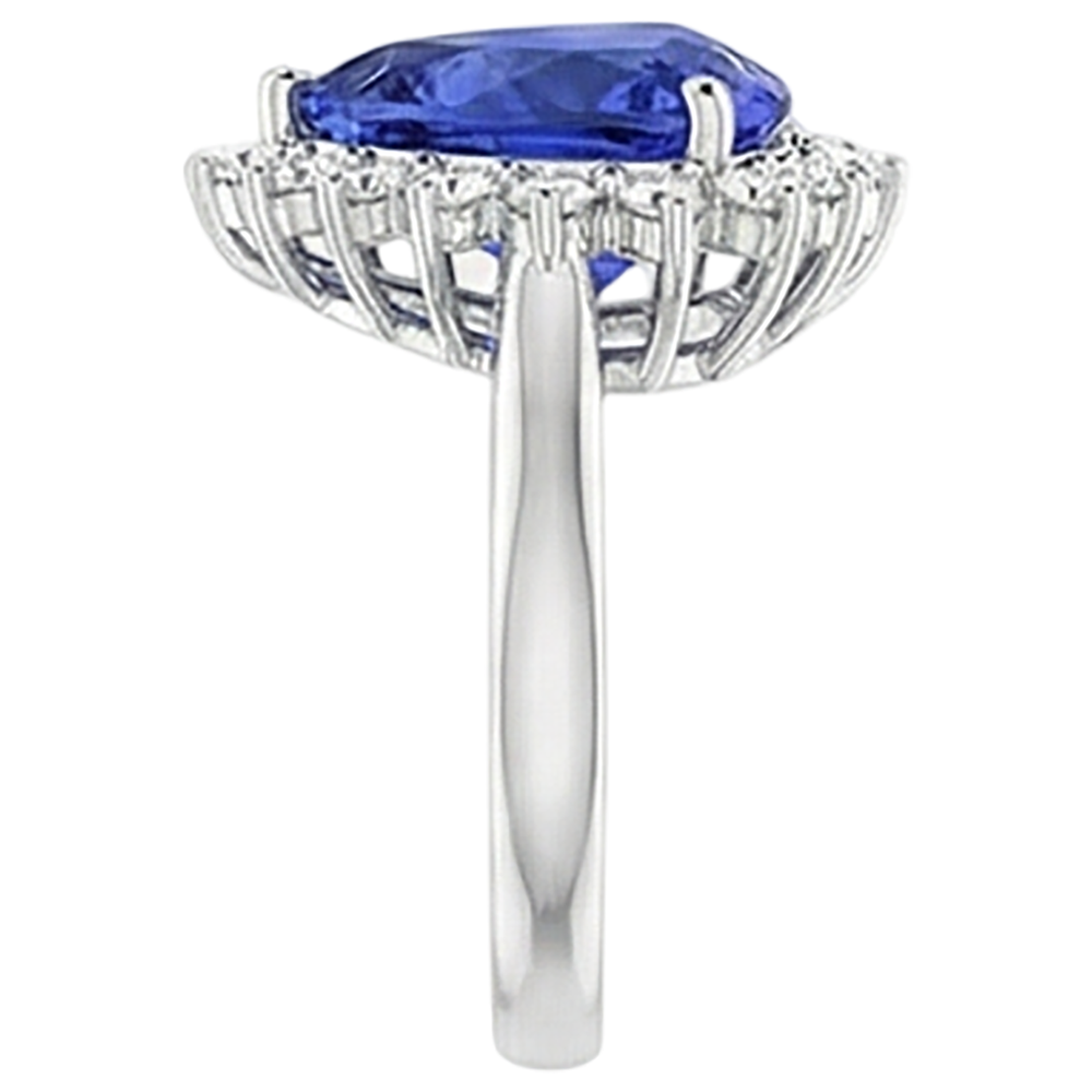 Tanzanite & Round Natural Earth Mined Diamond ( Not Lab Grown ) s 4.60 Carat Ring White Gold 14K