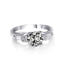 Tapered Baguette & Round Old Miner Real Natural Earth Mined Diamond Ring 5 Stone 2.50 Carats