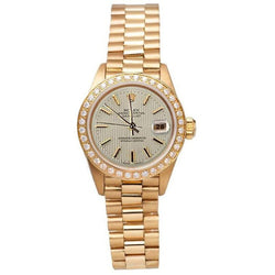 Tapestry Dial Pin Stripe Diamond Bezel Rolex President  Watch Yg