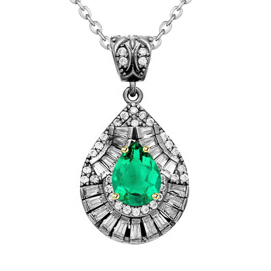Earth-Mined Fine Emerald Stone Pendant Necklace 1 ct Two-Tone 14K Gold – main view