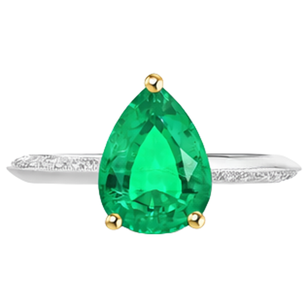 Authentic Colombian Emerald Precious Stone Ring 2 ct 14 Karat Two Tone Gold – side view