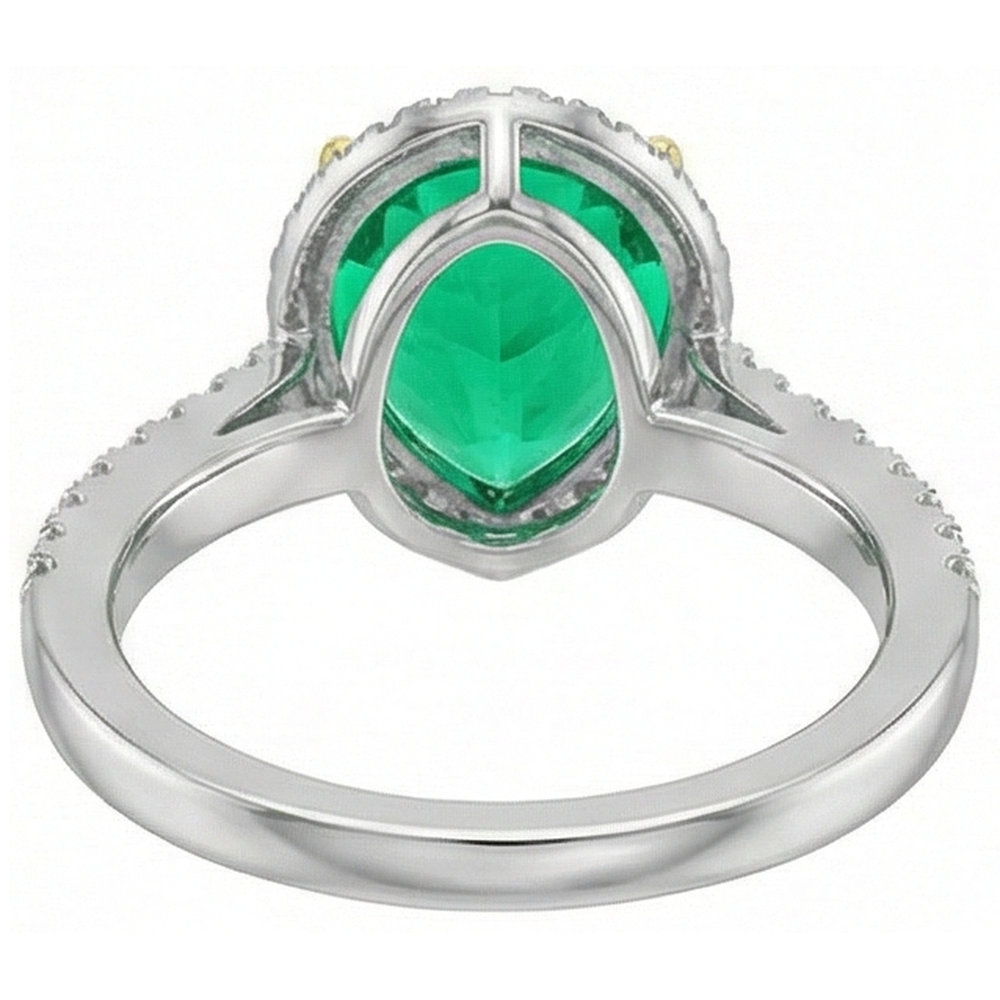 Pear Cut Fine Emerald ring in Two-Tone 14K Gold – back view