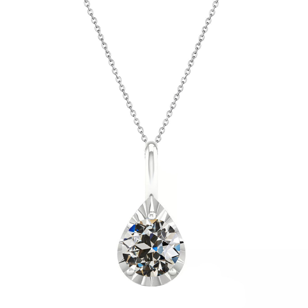 Fine Diamond Old Mine Cut Pendant in 14K White Gold – main view