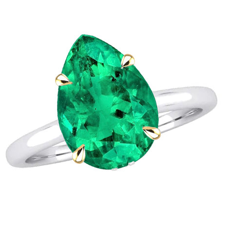 Fine Emerald Pear Shape Colored Stone Ring in 14 Karat Two Tone Gold – main view