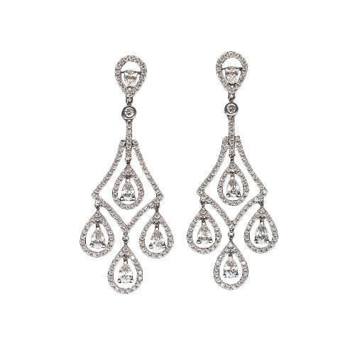 Teardrop Pear Genuine Diamonds 5 Carat Chandelier Earrings Pair White Gold