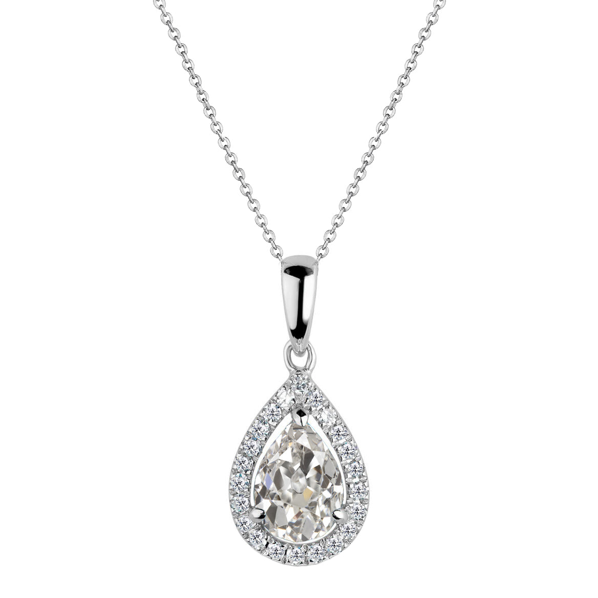 Genuine Fine Diamond Drop Pendant 1.50 ct 14K White Gold – main view