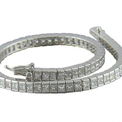 Tennis Bracelet Lady Gold 7.20 Ct Channel Set Princess Cut Genuine Diamond