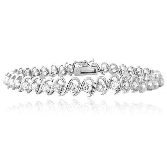 Tennis Bracelet Solid White Gold 14K 3.80 Carats Round Natural Diamond S Link