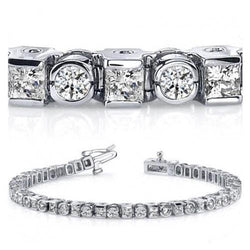 Tennis Bracelet White Gold 14K 8.05 Ct Princess Round Cut Lab Grown Diamond