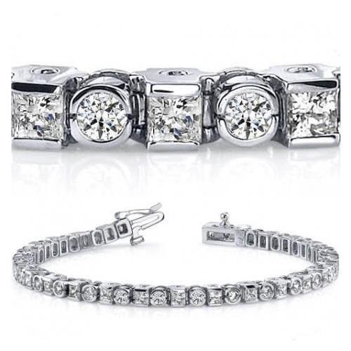 Tennis Bracelet White Gold 14K 8.05 Ct Princess Round Cut Lab Grown Diamond