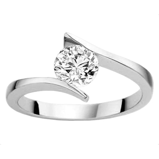 Tension Style Real Diamond Solitaire 2 Carats Engagement Ring White Gold