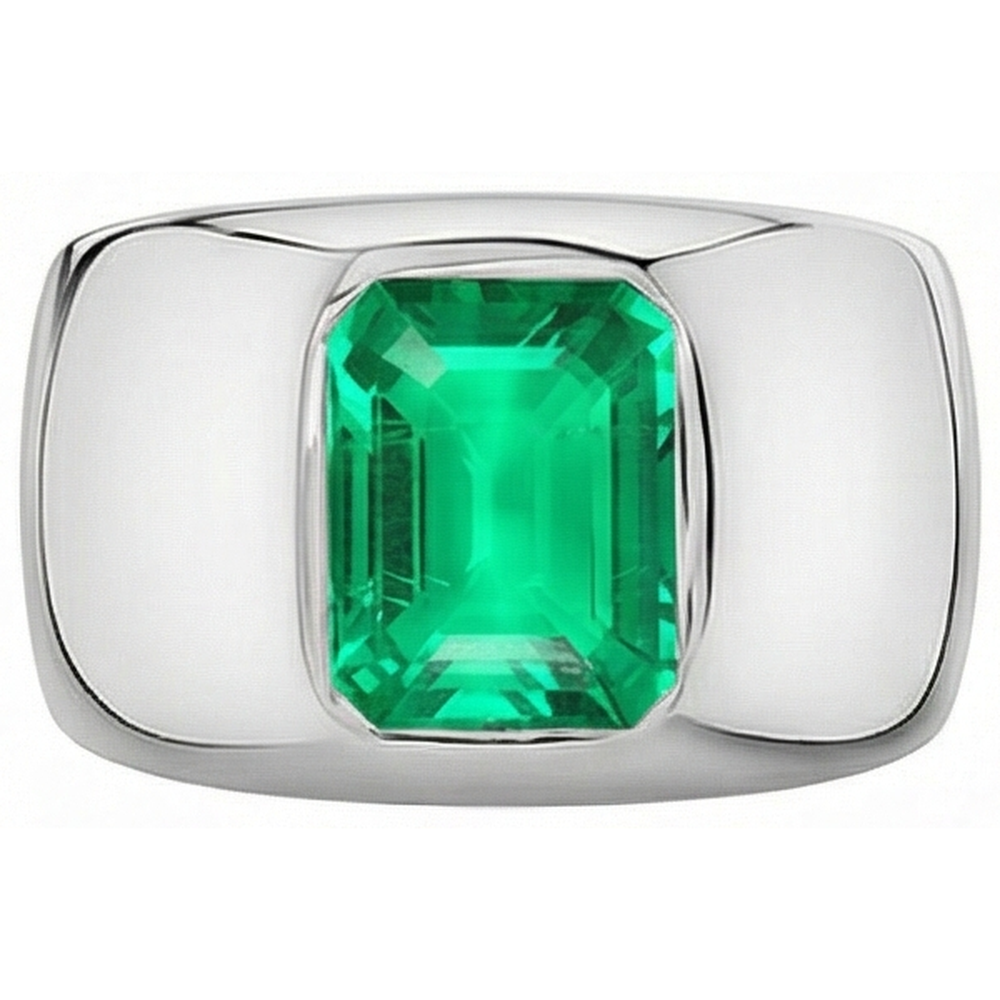 Authentic Fine Emerald Colored Stone Ring 2 ct 14K White Gold – angle view
