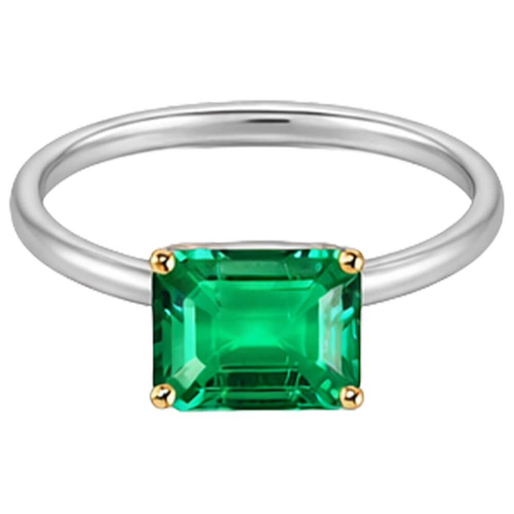 Earth-Mined Colombian Emerald Gemstone Ring 2 ct 14 Karat Two Tone Gold – side view