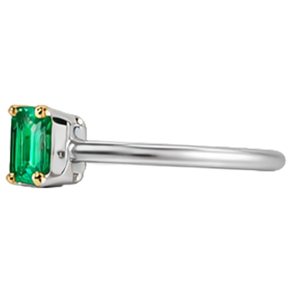 Emerald Cut Colombian Emerald ring in 14 Karat Two Tone Gold – top view
