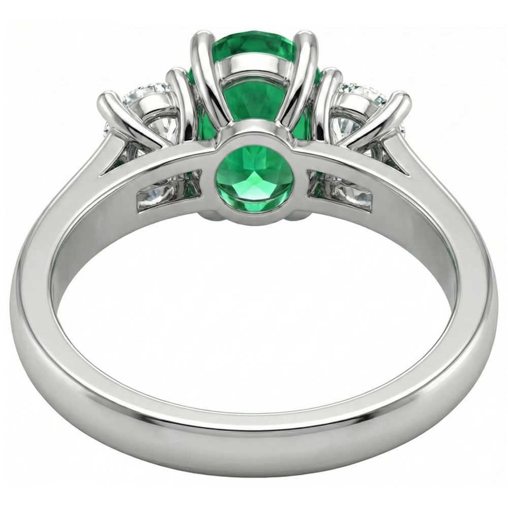 natural round emerald 3.30ct ring on white background
