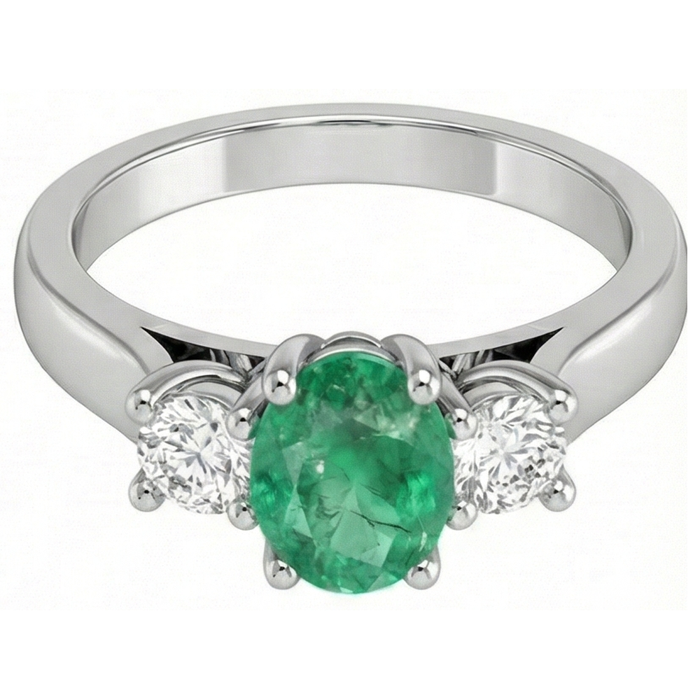 natural round emerald 3.30ct ring close up detail