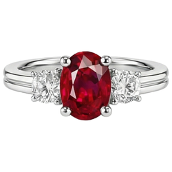 Three Stone 3.50 Carats Ruby And Natural Earth Mined Diamond ( Not Lab Grown )s Wedding Ring WG 14K