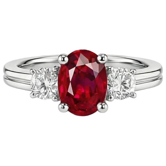 Three Stone 3.50 Carats Ruby And Natural Earth Mined Diamond ( Not Lab Grown )s Wedding Ring WG 14K