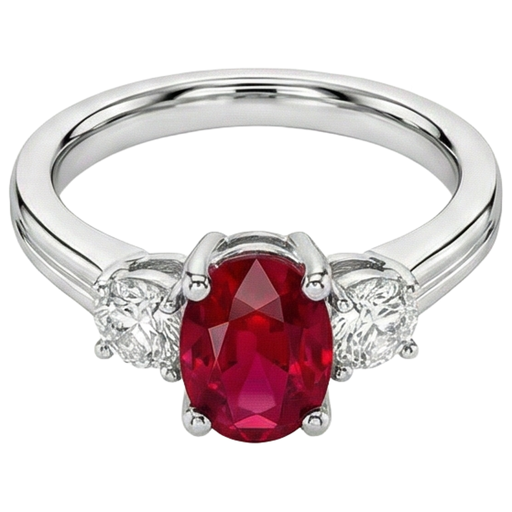 Three Stone 3.50 Carats Ruby And Natural Earth Mined Diamond ( Not Lab Grown )s Wedding Ring WG 14K