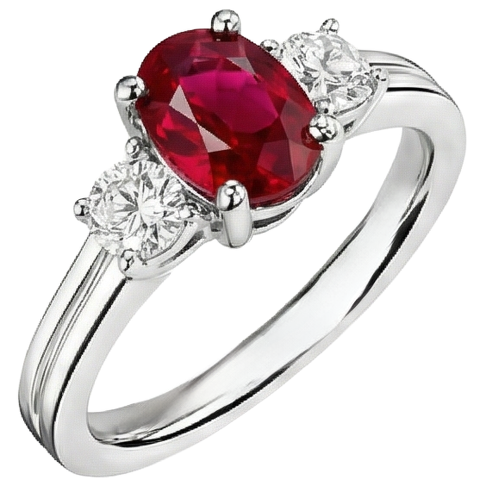 Three Stone 3.50 Carats Ruby And Natural Earth Mined Diamond ( Not Lab Grown )s Wedding Ring WG 14K