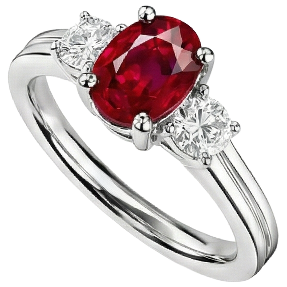 Three Stone 3.50 Carats Ruby And Natural Earth Mined Diamond ( Not Lab Grown )s Wedding Ring WG 14K