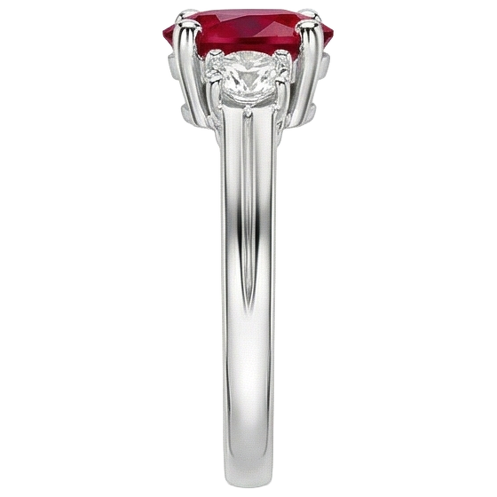 Three Stone 3.50 Carats Ruby And Natural Earth Mined Diamond ( Not Lab Grown )s Wedding Ring WG 14K