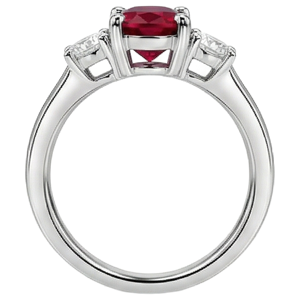 Three Stone 3.50 Carats Ruby And Natural Earth Mined Diamond ( Not Lab Grown )s Wedding Ring WG 14K