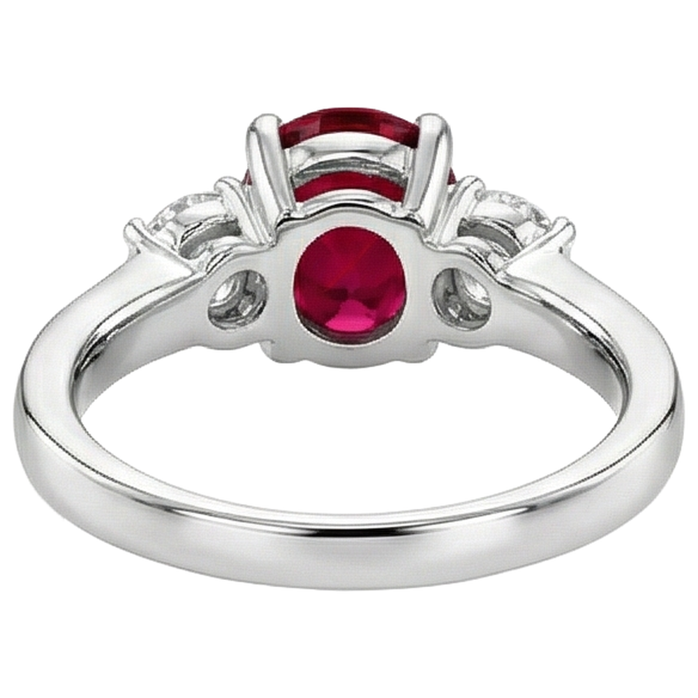 Three Stone 3.50 Carats Ruby And Natural Earth Mined Diamond ( Not Lab Grown )s Wedding Ring WG 14K