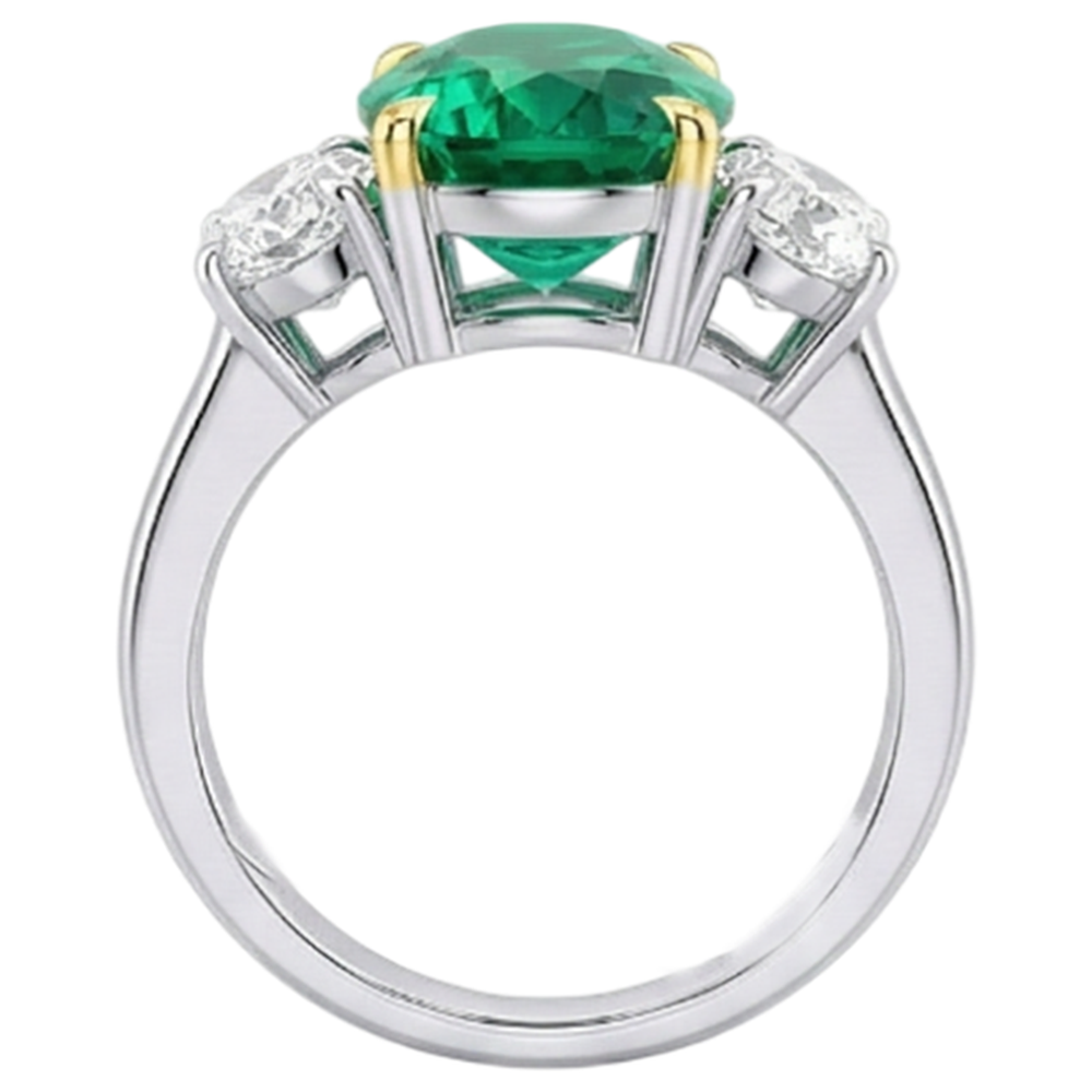 Fine Emerald Colored Stone Ring 4 ct – profile view