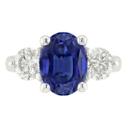 Three Stone Anniversary Ring Oval Deep Blue Sapphire 3.50 Carats