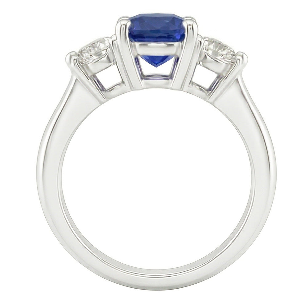 Three Stone Anniversary Ring Oval Deep Blue Sapphire 3.50 Carats