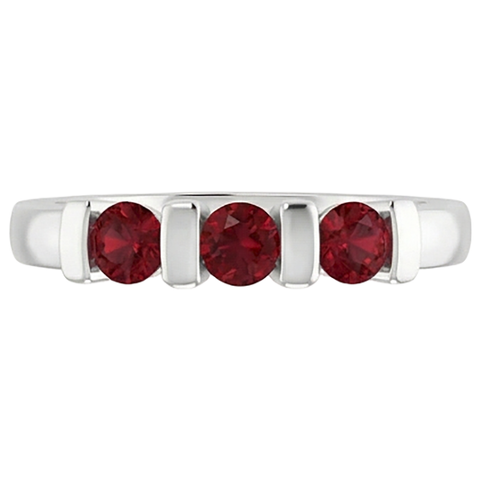 Three Stone Burma Ruby Ring 0.90 Carats Bar Setting Jewelry New
