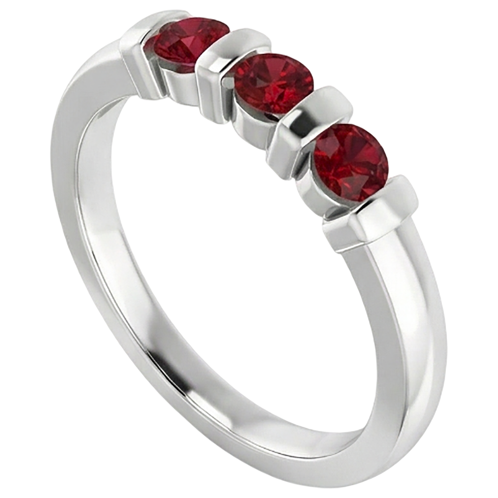 Three Stone Burma Ruby Ring 0.90 Carats Bar Setting Jewelry New