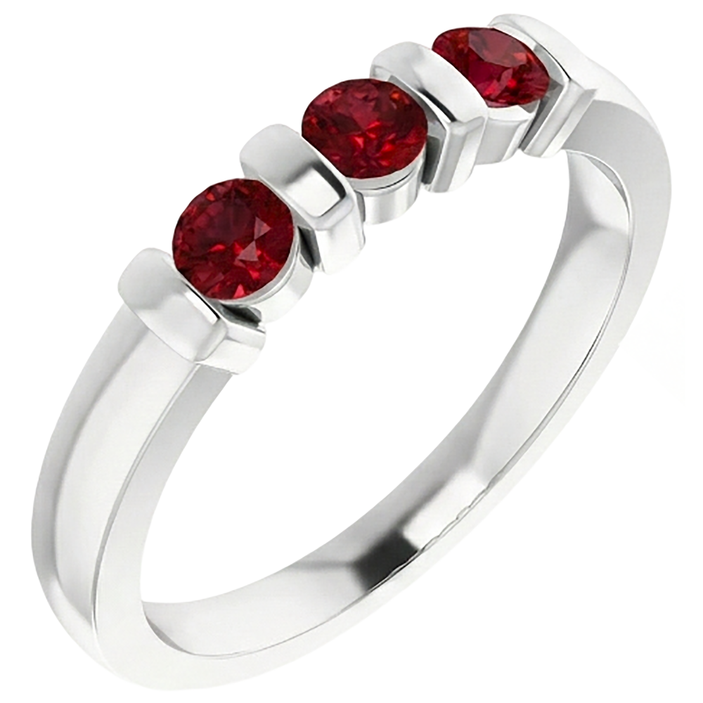 Three Stone Burma Ruby Ring 0.90 Carats Bar Setting Jewelry New