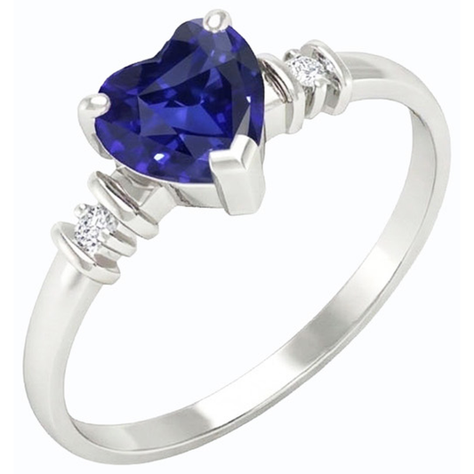Three Stone Ceylon Sapphire Ring & Small Round Natural Earth Mined Diamond ( Not Lab Grown )s 1.25 Carats