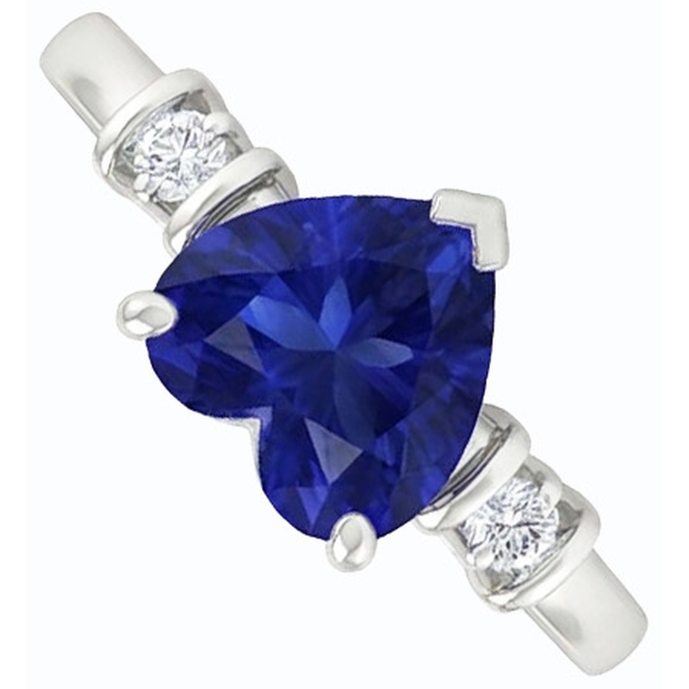 Three Stone Ceylon Sapphire Ring & Small Round Natural Earth Mined Diamond ( Not Lab Grown )s 1.25 Carats