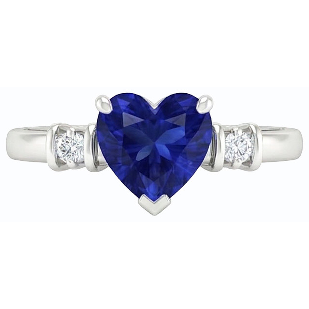Three Stone Ceylon Sapphire Ring & Small Round Natural Earth Mined Diamond ( Not Lab Grown )s 1.25 Carats